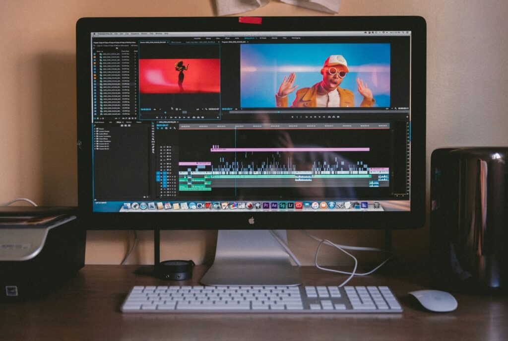 Editing video on a computer screen.